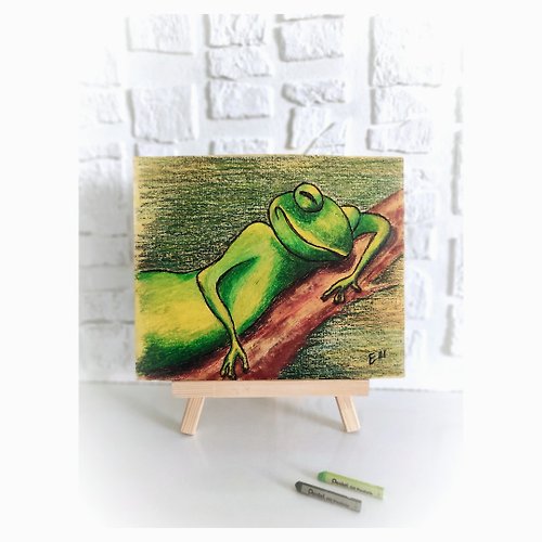 埃琳娜米爾藝術 油畫棒畫青蛙手工爬行動物畫極簡主義