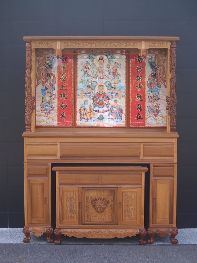 Sacred classic mortise and tenon solid wood Buddhist cabinet 5 feet 7 - เฟอร์นิเจอร์อื่น ๆ - ไม้ 