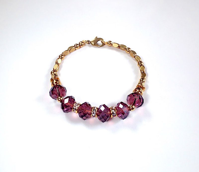 [Gemstone Series] 手作りの紫色のオーストリアの水晶のブレスレット真鍮 • ジルコン - ブレスレット - 宝石 パープル