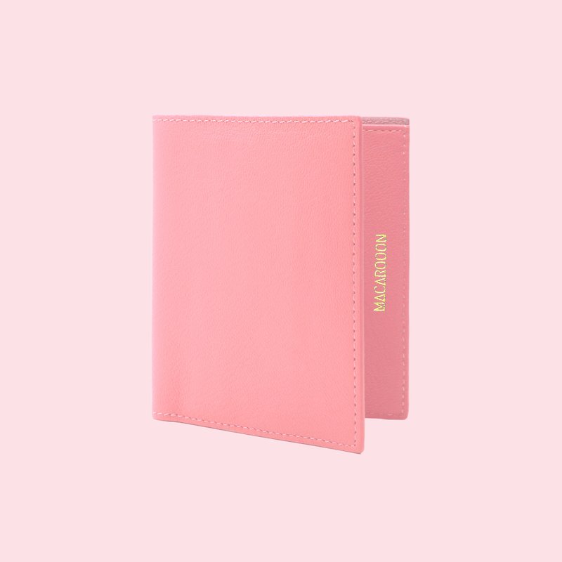 客製燙名皮革馬卡龍櫻花粉紅短夾 錢包 皮夾 卡片套 銀包 咭片套 - 長短皮夾/錢包 - 真皮 粉紅色