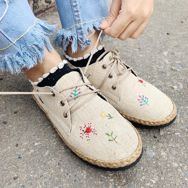 flowers summer sneaker - รองเท้าลำลองผู้หญิง - ผ้าฝ้าย/ผ้าลินิน สีกากี