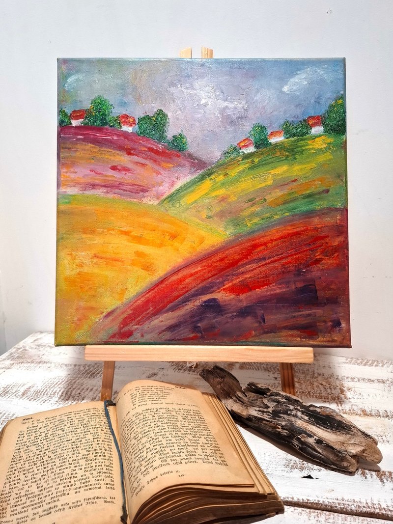 Summer Landscape Original Oil Painting Small Size Wall Decoration - 壁貼/牆壁裝飾 - 其他材質 多色