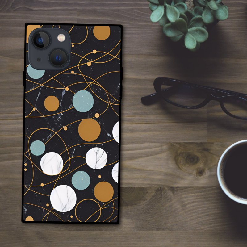 A stylish square smartphone case with a luxurious and mysterious marble dot pattern [tempered glass finish] for iPhone 16 - เคส/ซองมือถือ - พลาสติก หลากหลายสี