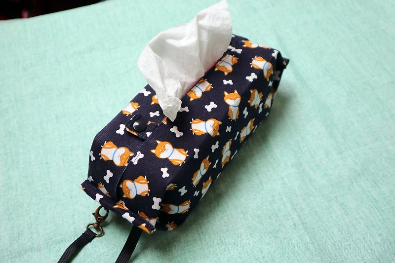 Movable Hook Hangable Storage Bag Sanitary Carton Carton Camper ~ Dark Blue Shiba Inu - Tissue Boxes - Cotton & Hemp Blue