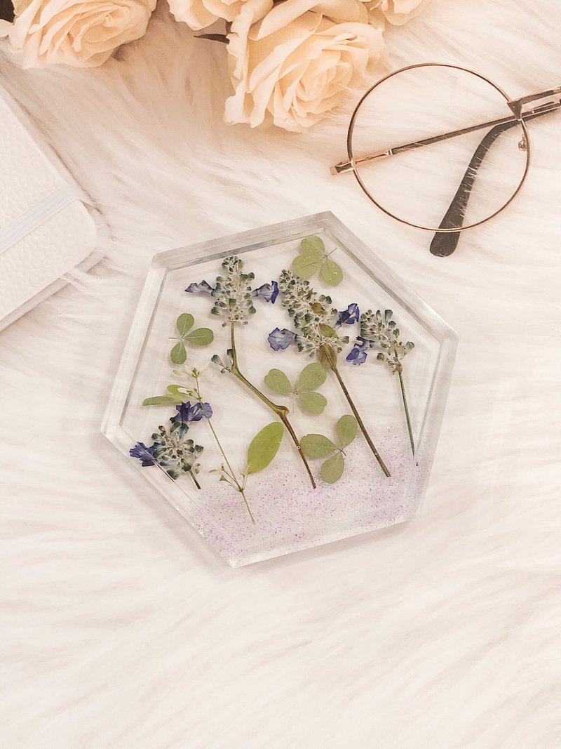 押花水果滴膠杯墊  飾品收納 托盤 - 薰衣草 / 鼠尾草 - 擺飾/家飾品 - 樹脂 