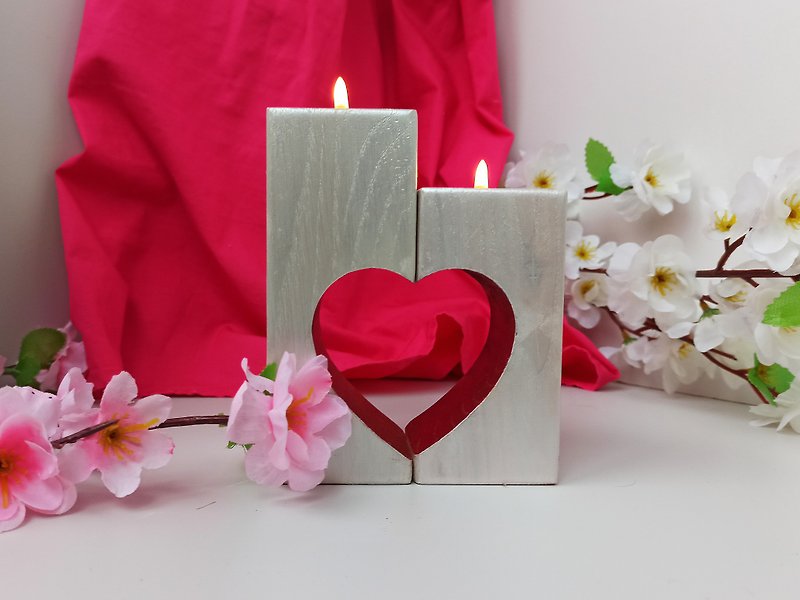 Heart tealight candle holder set of 2 - Candles & Candle Holders - Wood Silver