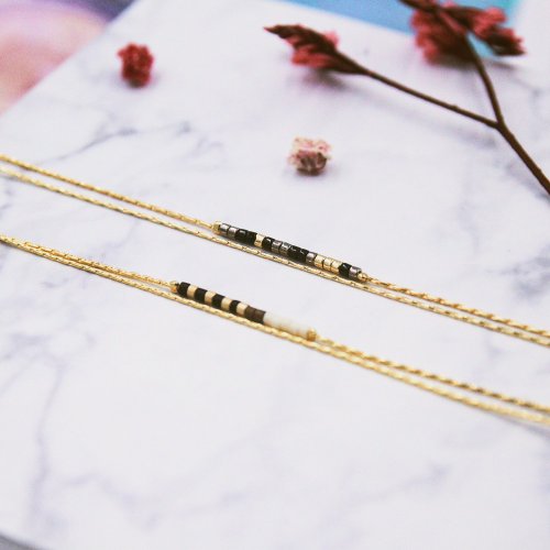 Piecesmet Accessory 精靈Genie | 金霓蛇骨雙細鍊 4黑銀 銅鍍金日本玻璃手鍊