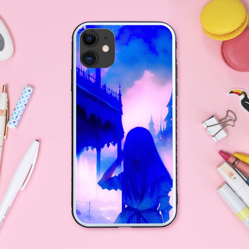 A fantastical, dreamy, gothic girl smartphone case [tempered glass finish] compatible with iPhone 16 - Phone Cases - Plastic Multicolor