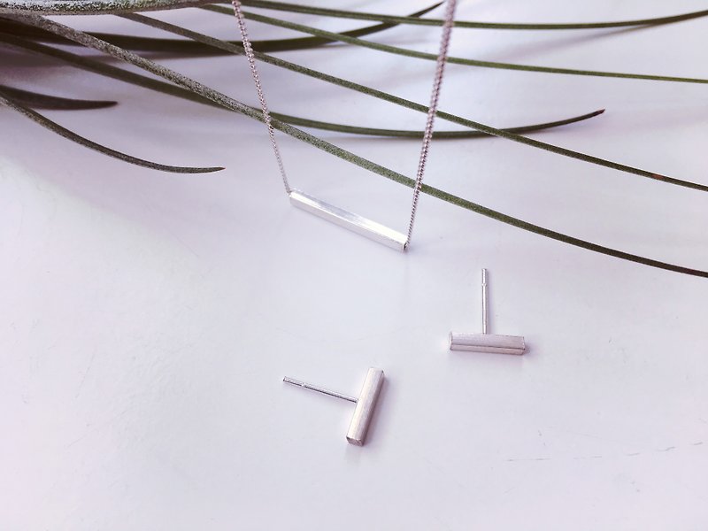 Goody Bag-Simple square control will lose the square necklace / short square wire ear pin - Necklaces - Sterling Silver Silver