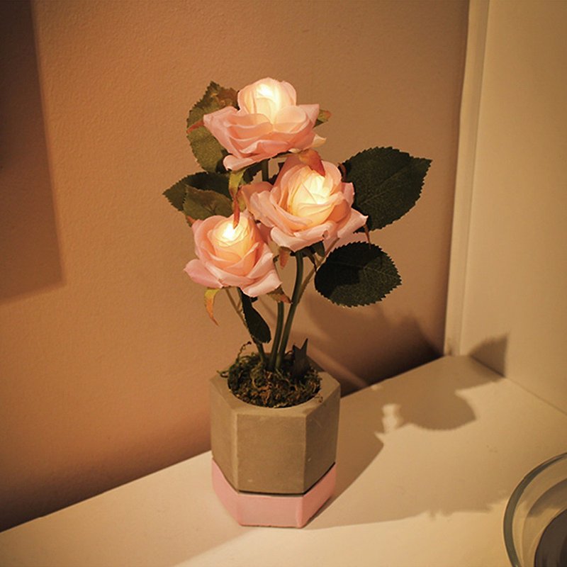 Via K Studio Rose Potted LED Simulation Flower Night Light Valentine's Day Gift Wedding Gift - Lighting - Other Materials Pink