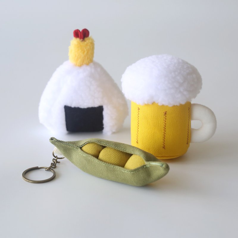 Edamame Beer Fried Shrimp Rice Balls Handmade Pendant Keychain - Keychains - Cotton & Hemp Multicolor