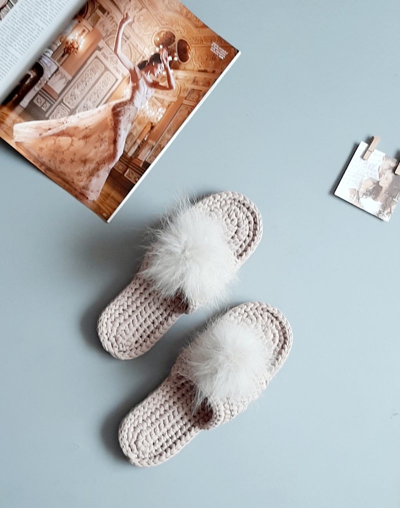 新娘婚禮拖鞋 新娘人字拖 米色 伴娘拖鞋 - 拖鞋 - 棉．麻 金色