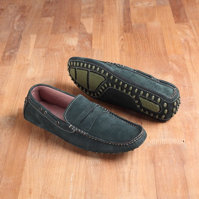 Vanger elegant and beautiful ‧ simple and elegant Penny beanie loafers Va213 matte green - รองเท้าลำลองผู้ชาย - หนังแท้ สีเขียว