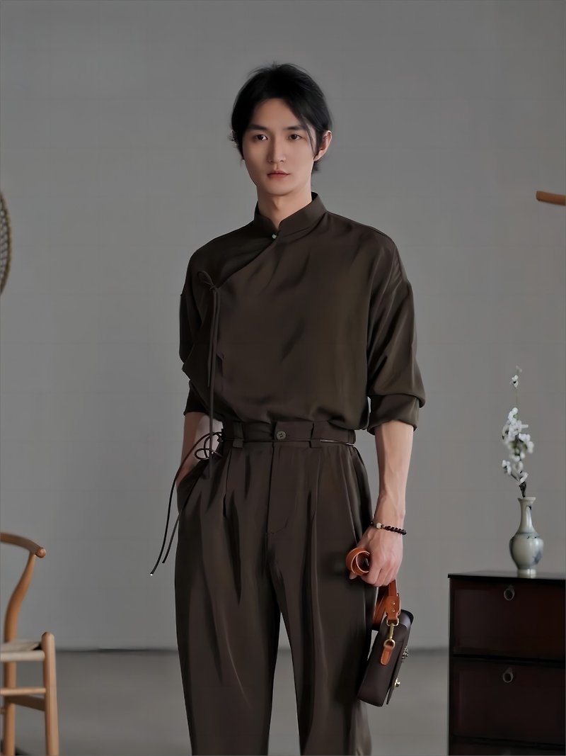 Chaotic Mountains and Clouds/Mountain and Sea Skylark Original Innovation Chinese Style National Style Casual Tapered Trousers Mid-waist Summer Vertical Three Seasons - Men's Pants - Cotton & Hemp Green