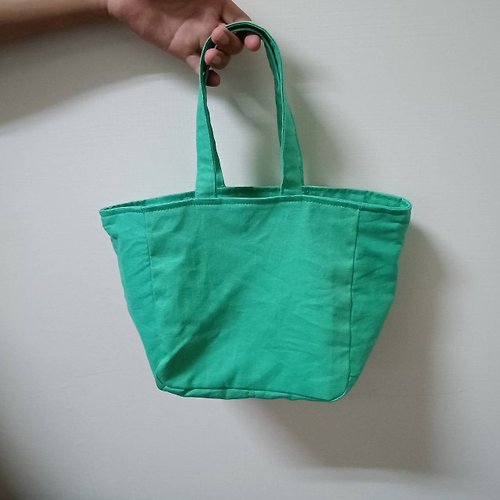 口袋手作 手提包 手提袋 經典款與梯形兩用托特包 軟軟帆布 蘋果綠