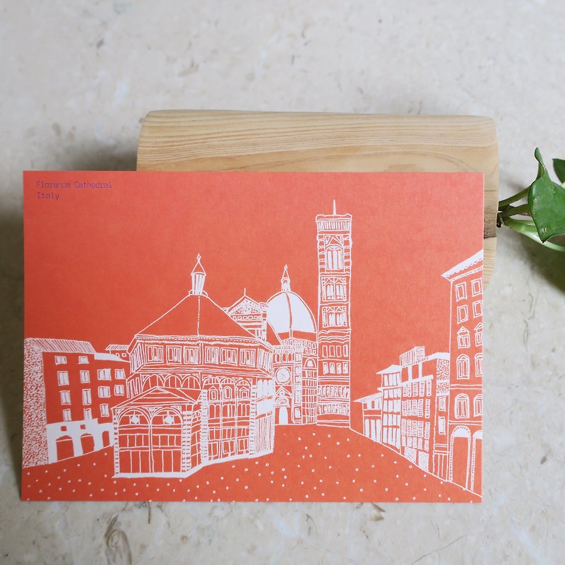 Travel landscape Italy-Florence / Illustrated postcard - Cards & Postcards - Paper Red