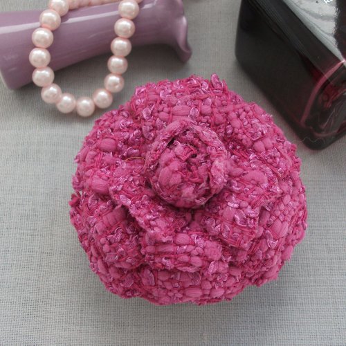 BROSHKI-KROSHKI Camellia flower brooch in fuchsia fabric