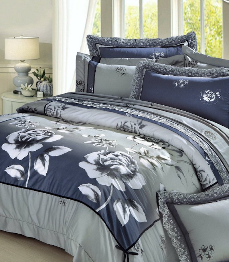 【R766 The Phantom of the Rose】100% Cotton Combed 60s, Fitted Sheet and Sham Sets - เครื่องนอน - ผ้าฝ้าย/ผ้าลินิน สีเทา