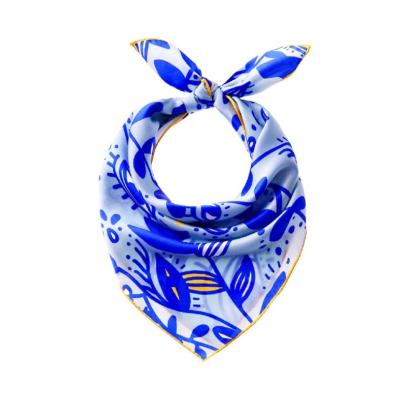 Maison Mistral Artist Original Illustration Peeking Series Aqua Blue Scarf Silk Scarf - ผ้าพันคอ - ผ้าไหม สีน้ำเงิน