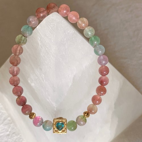 Rainbow Dream Crystal 【小禮物推介】彩虹色系 碧璽 6 mm西瓜彩虹手鏈 天然水晶設計