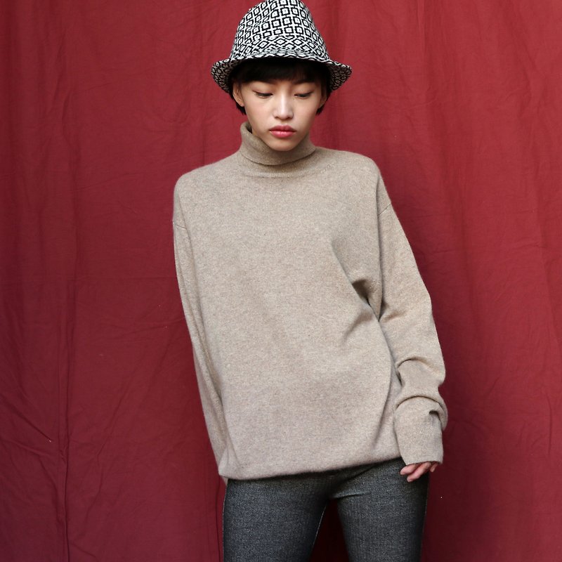 Pumpkin Vintage. Ancient khaki Cashmere cashmere pullover sweater - สเวตเตอร์ผู้หญิง - ขนแกะ 