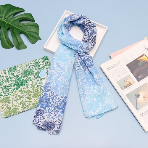 荷風日立商行 【抗暑對策】京都抗UV圍巾-TOIRO-多肉植物(藍/綠)