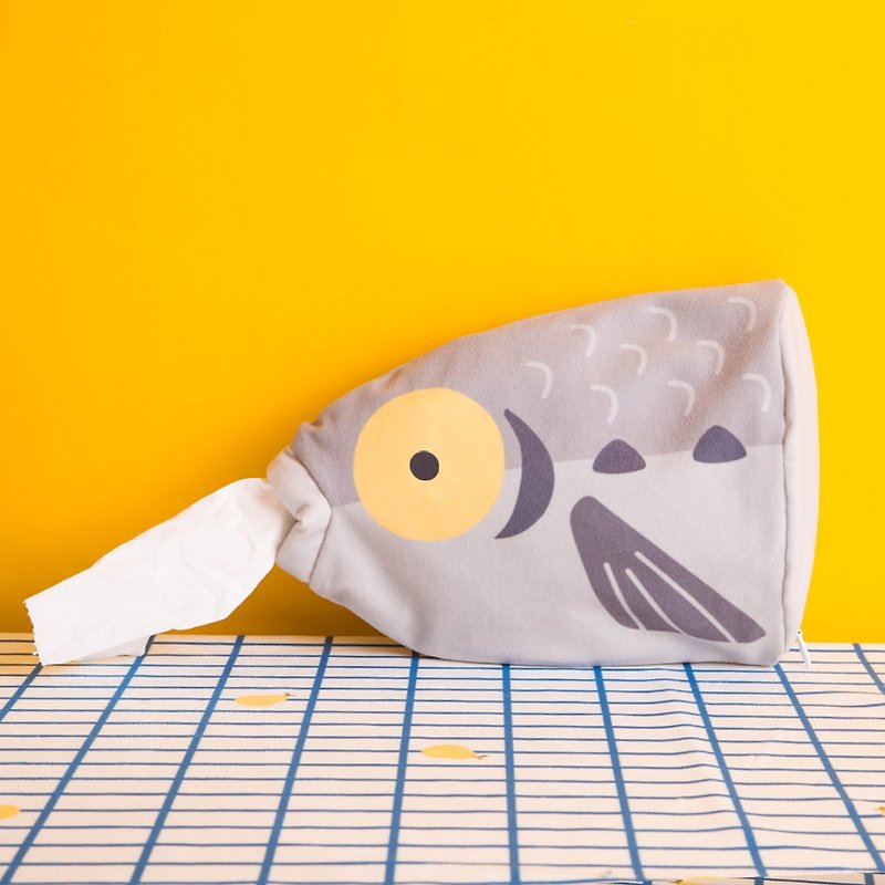 沙丁魚魚頭咸魚頭紙抽套卷紙套捲筒紙套面巾紙套紙巾盒紙巾套 - 面紙盒 - 聚酯纖維 灰色