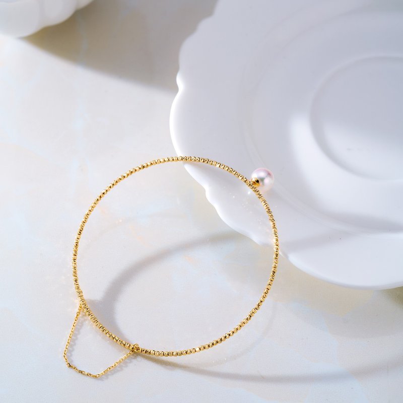 Akoya sparkling 18K gold elastic bracelet - สร้อยข้อมือ - ไข่มุก 