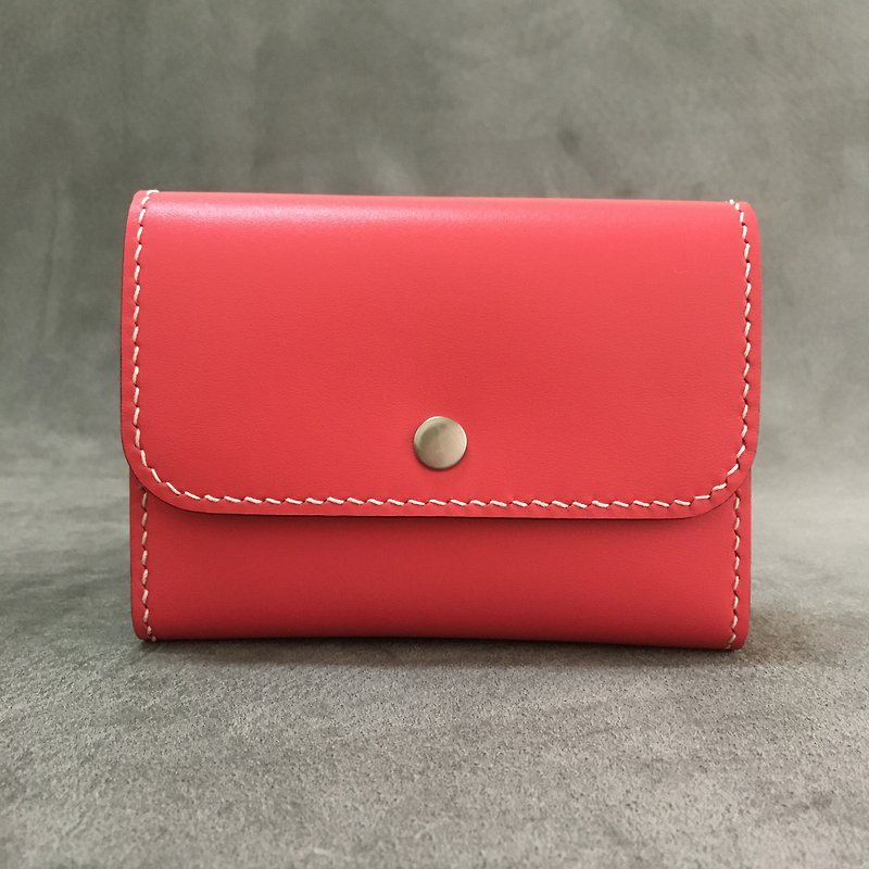 Simple Leather wallet-Coral pink - กระเป๋าสตางค์ - หนังแท้ สึชมพู