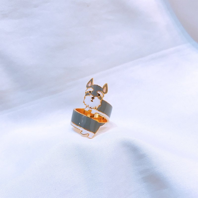 雪納瑞 Miniature Schnauzer  繞指戒指 狗狗 寵物飾品 紙盒包裝 - 戒指 - 琺瑯 灰色