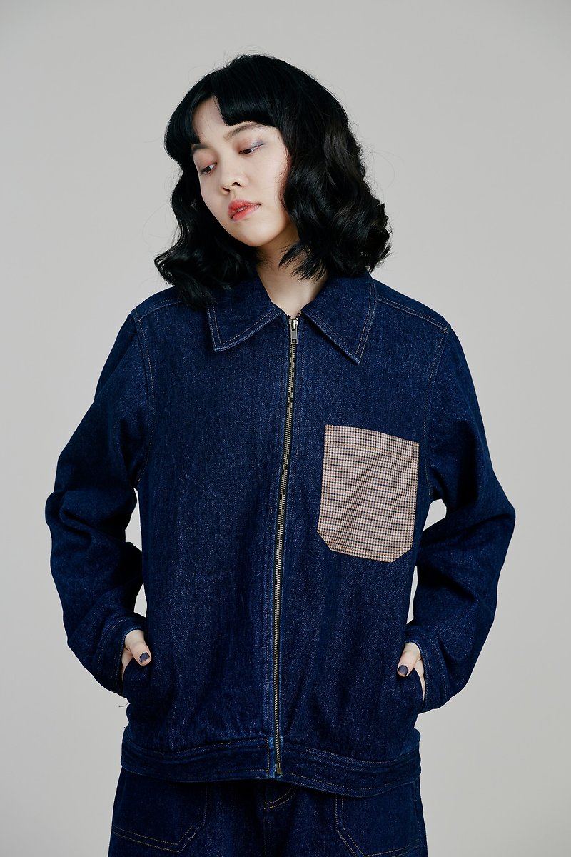 Shan Yong color matching pocket heavy denim jacket - เสื้อแจ็คเก็ต - ผ้าฝ้าย/ผ้าลินิน 