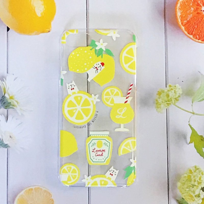 Lemon and white cat iPhone transparent smartphone case [made-to-order product] - เคส/ซองมือถือ - พลาสติก สีใส