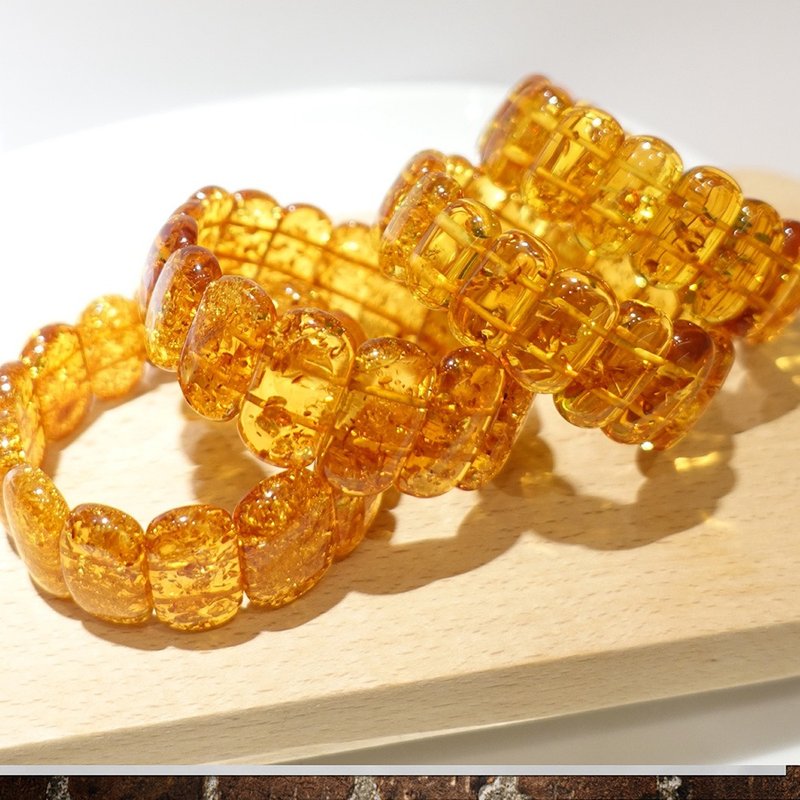 Natural amber hand row enhances fortune - Bracelets - Semi-Precious Stones Yellow