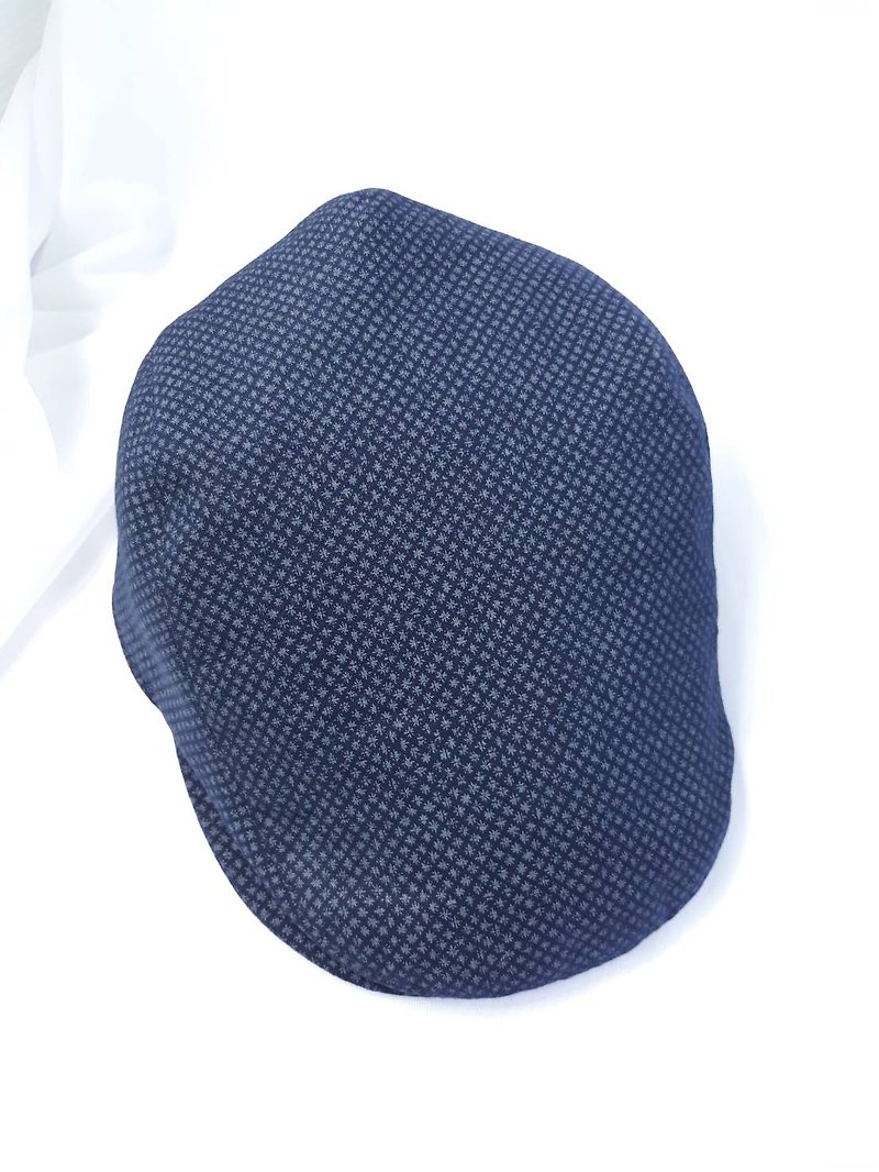 Navy Blue Rice Pattern Discharge Hunting Cap (Flat Cap) - Hats & Caps - Cotton & Hemp Blue