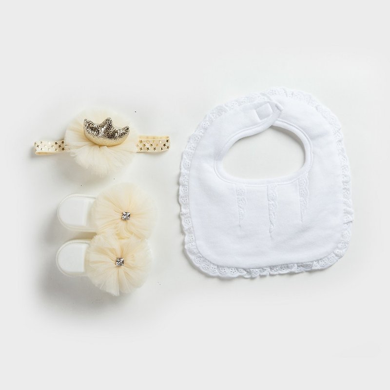 American FMC X Good Day Baby Girl Accessories Gift Box - Elegant Nuwa (Bun + Hair Band + Baby Socks) - ของขวัญวันครบรอบ - ผ้าฝ้าย/ผ้าลินิน สีทอง