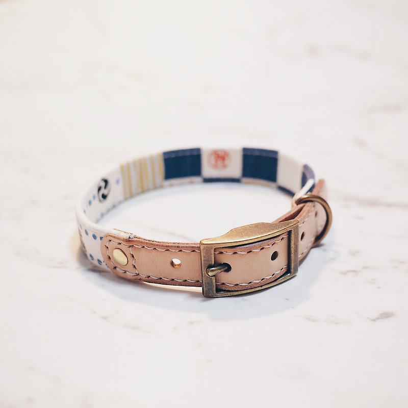 Dog collars, M size, Japanese torii, blue & white_DCT090450 - Collars & Leashes - Genuine Leather 
