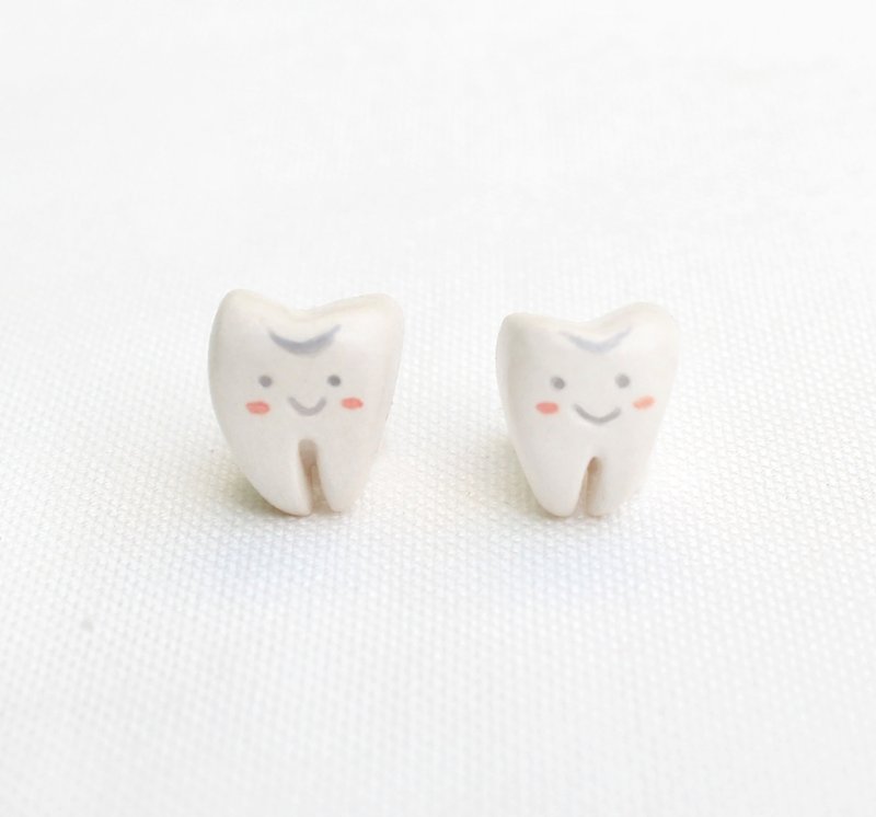 Handmade teeth earrings - ต่างหู - ดินเหนียว ขาว