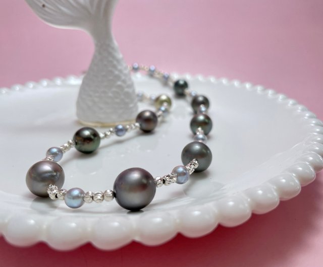 Natural seawater pearls, real Linen, Tahitian black pearls, colorful Silver  necklace - Shop Athena pearl design Necklaces - Pinkoi