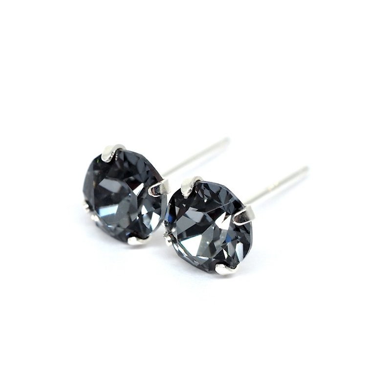 午夜黑水晶施華洛世奇水晶 -純銀耳釘 -6毫米圓形 -單件或一雙 - 耳環/耳夾 - 其他金屬 黑色