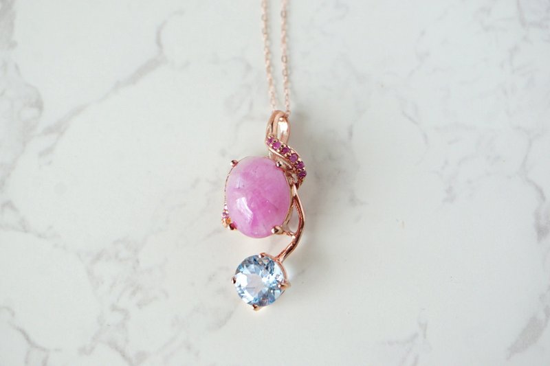 Natural Ruby and Topaz Pendant and Necklace Silver925 with Rosegold Plated. - 項鍊 - 純銀 粉紅色