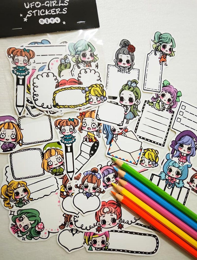 Stationery girl label sticker set - สติกเกอร์ - กระดาษ หลากหลายสี