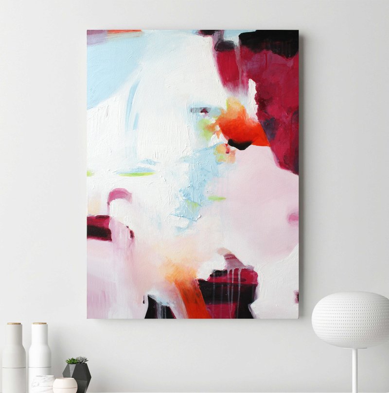 Red Pink Abstract | Red Abstract | Red Pink Painting | Red Painting |Combination - 壁貼/牆壁裝飾 - 棉．麻 紅色
