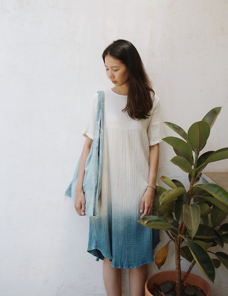 sea wave dress | indigo dyed soft cotton | - One Piece Dresses - Cotton & Hemp Blue