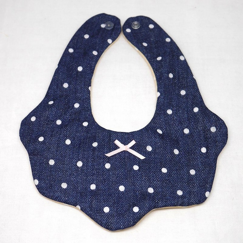 Japanese Handmade 8-layer-gauze Baby Bib/denimish gauze dots - ผ้ากันเปื้อน - ผ้าฝ้าย/ผ้าลินิน สีน้ำเงิน