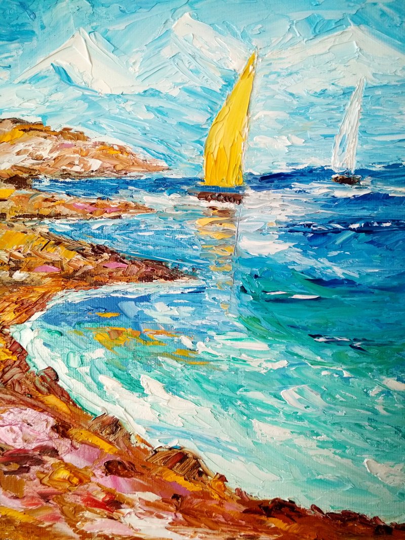 Original oil painting 24x18 cm, Yellow sail. Unframed - 壁貼/牆壁裝飾 - 其他材質 