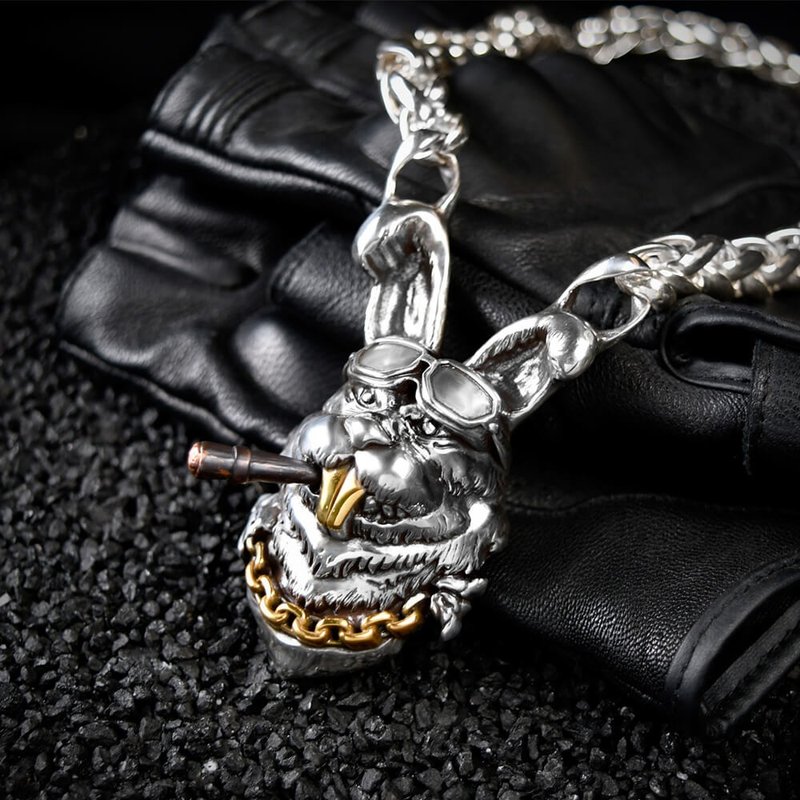 Twelve Zodiac Year of the Rabbit Hip-hop Personalized Necklace Boys Necklace Thick Necklace Long Necklace - สร้อยคอ - โลหะ สีเงิน