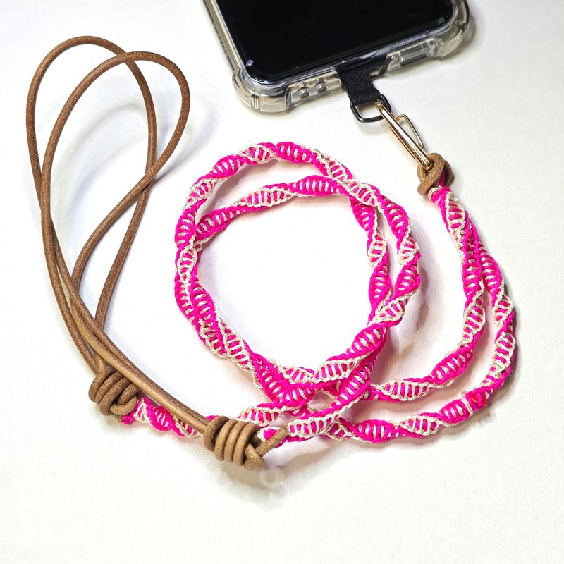 Rose red with beige mobile rope, adjustable neck/rope dual-use-8 - เชือก/สายคล้อง - หนังแท้ หลากหลายสี