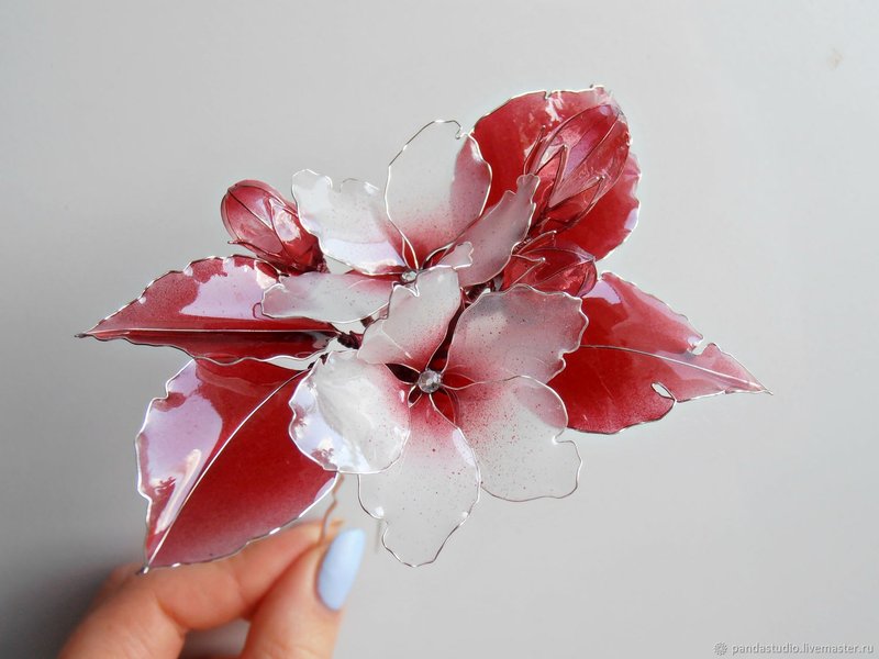 透明花 櫻花 銀髮飾品 髮飾 髮夾 收藏品 手工製作的 漢服 - 髮夾/髮圈 - 其他材質 紅色