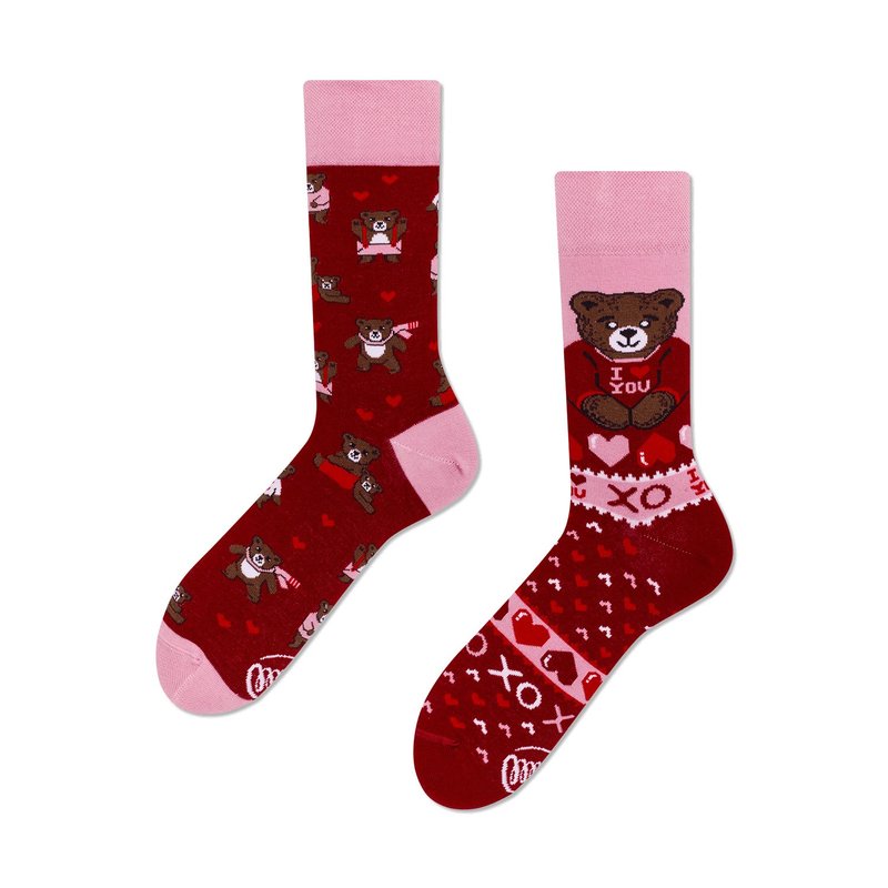 Love Teddy Mismatched Adult Crew Sock - Socks - Cotton & Hemp Pink