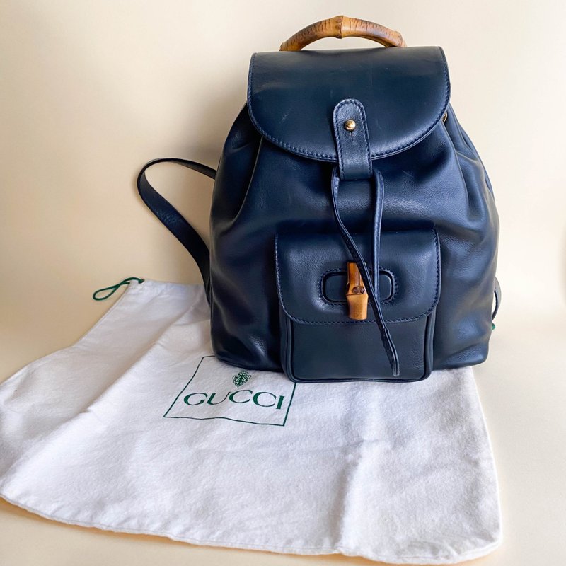 中古Gucci│背包│古著背囊│真皮│美國製│古董│女友禮物 - 後背包/背包/書包 - 真皮 黑色